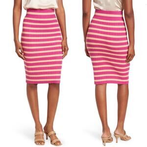 Club Monaco Stripe Ribbed Tube Skirt in Pink Multi, Small